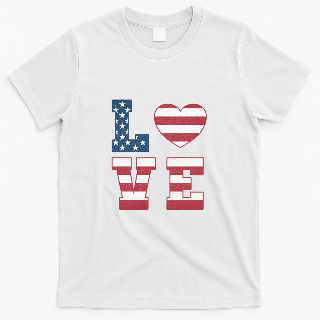 Love American Flag 4th Of July Patriotic American Women T-Shirt