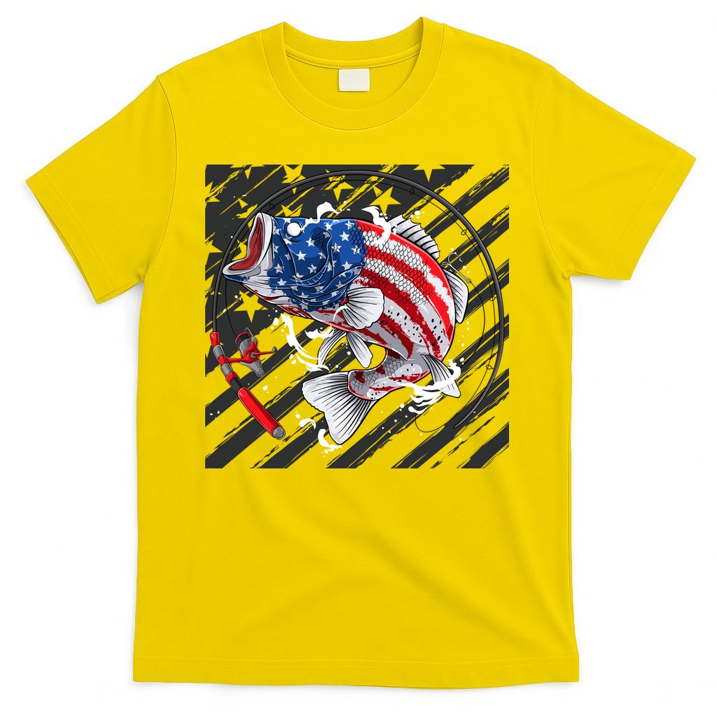 Largemouth Bass USA Flag Imprint T-Shirt