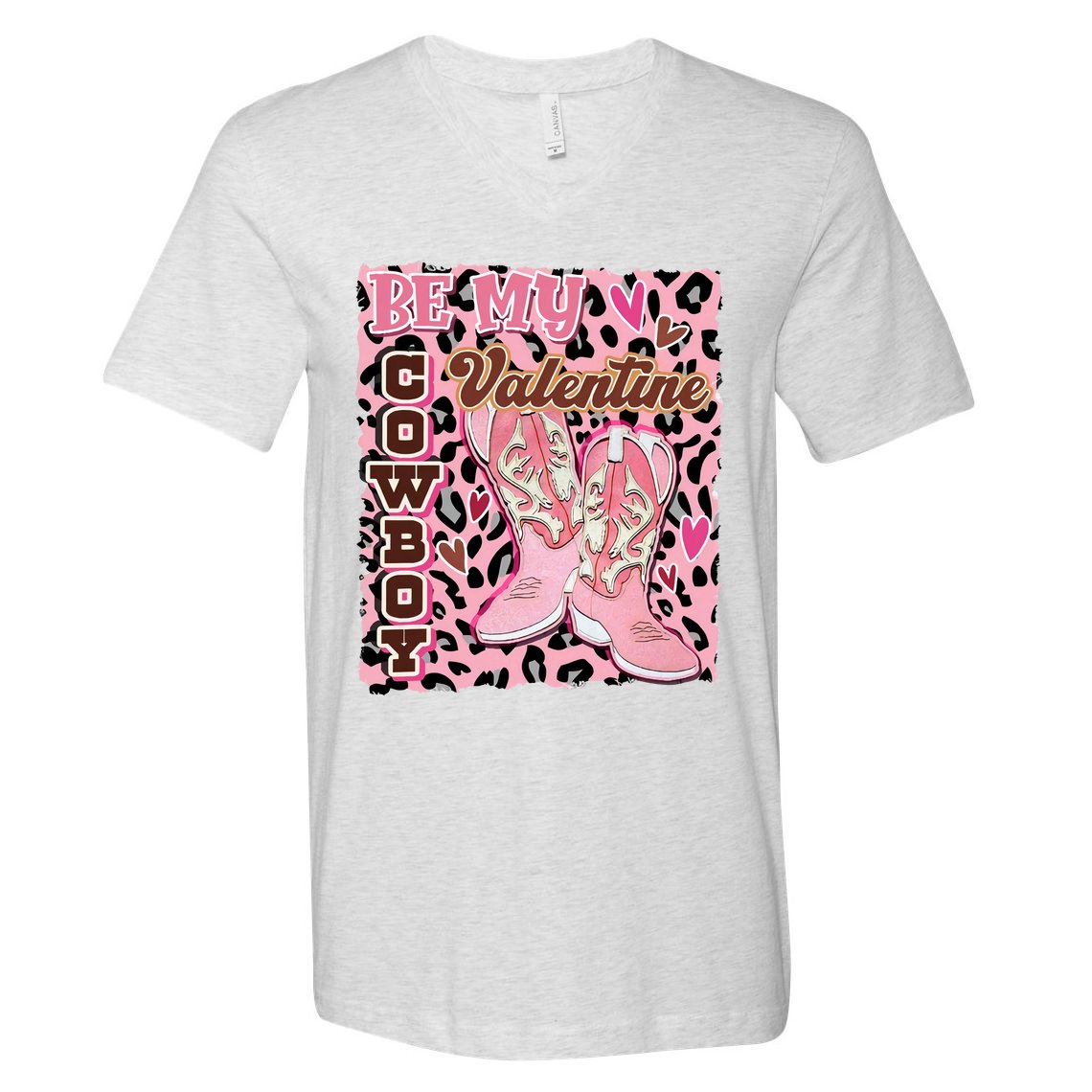 Leopard Cowboy Valentine Western Valentin's Day Cowgirl V-Neck T-Shirt