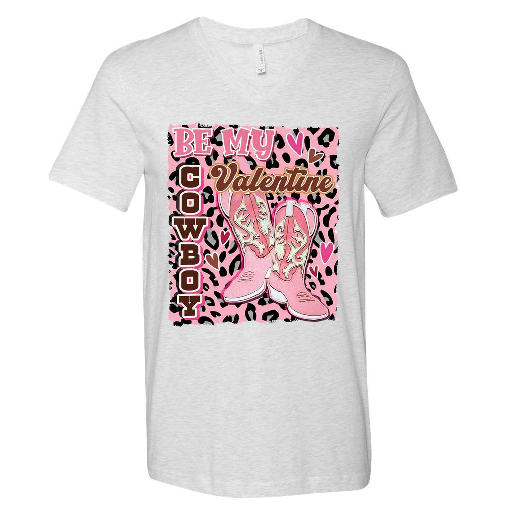 Leopard Cowboy Valentine Western Valentin's Day Cowgirl V-Neck T-Shirt