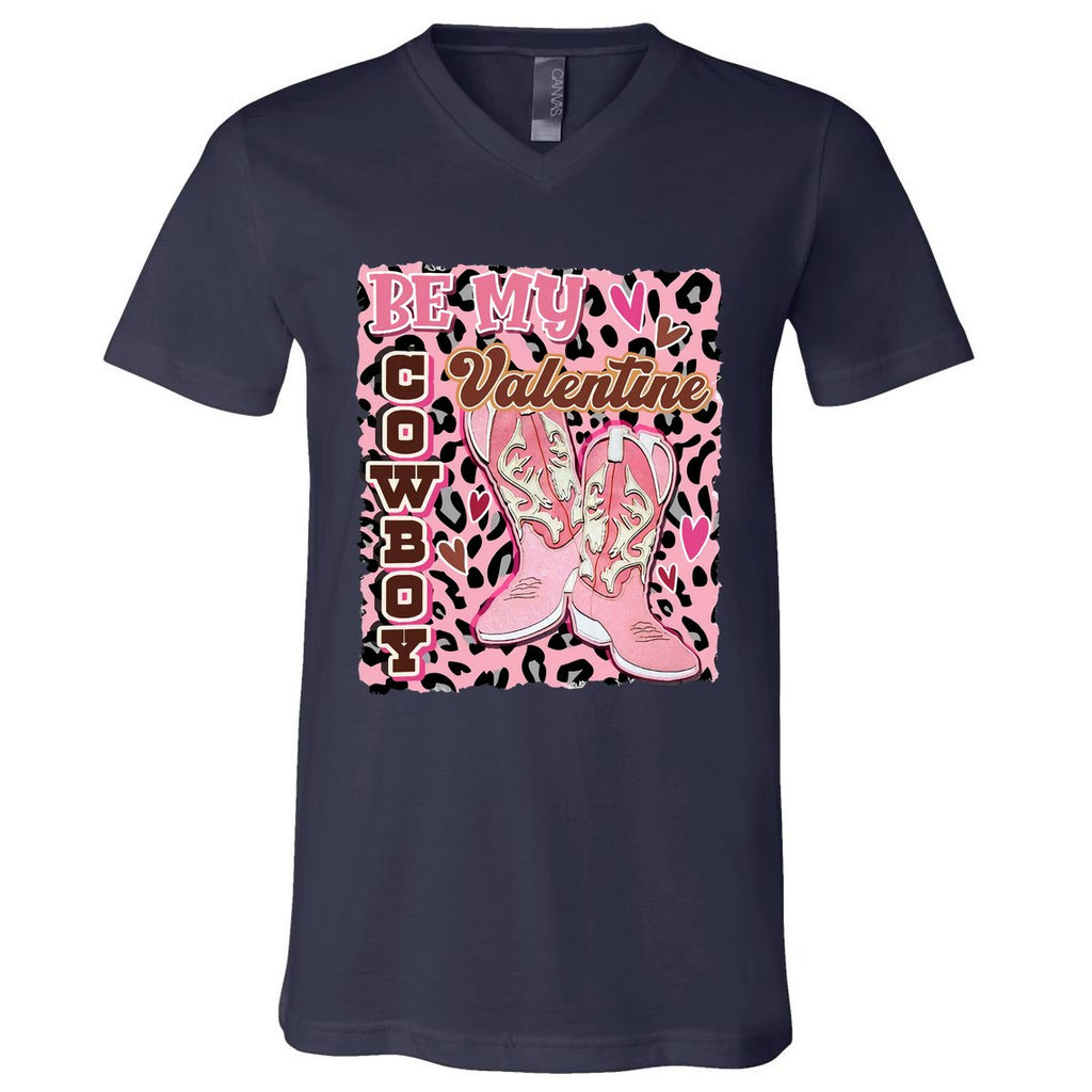 Leopard Cowboy Valentine Western Valentin's Day Cowgirl V-Neck T-Shirt