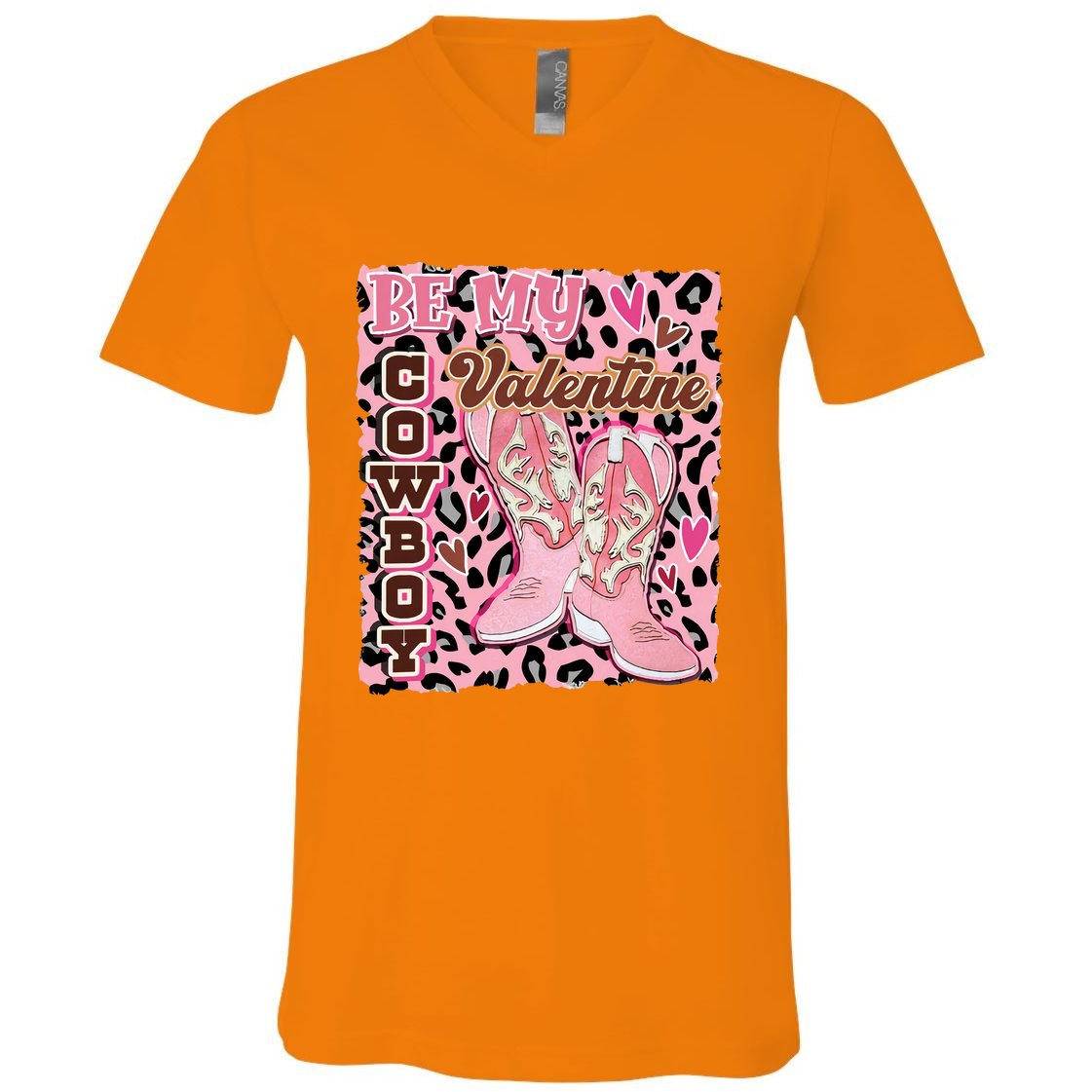 Leopard Cowboy Valentine Western Valentin's Day Cowgirl V-Neck T-Shirt
