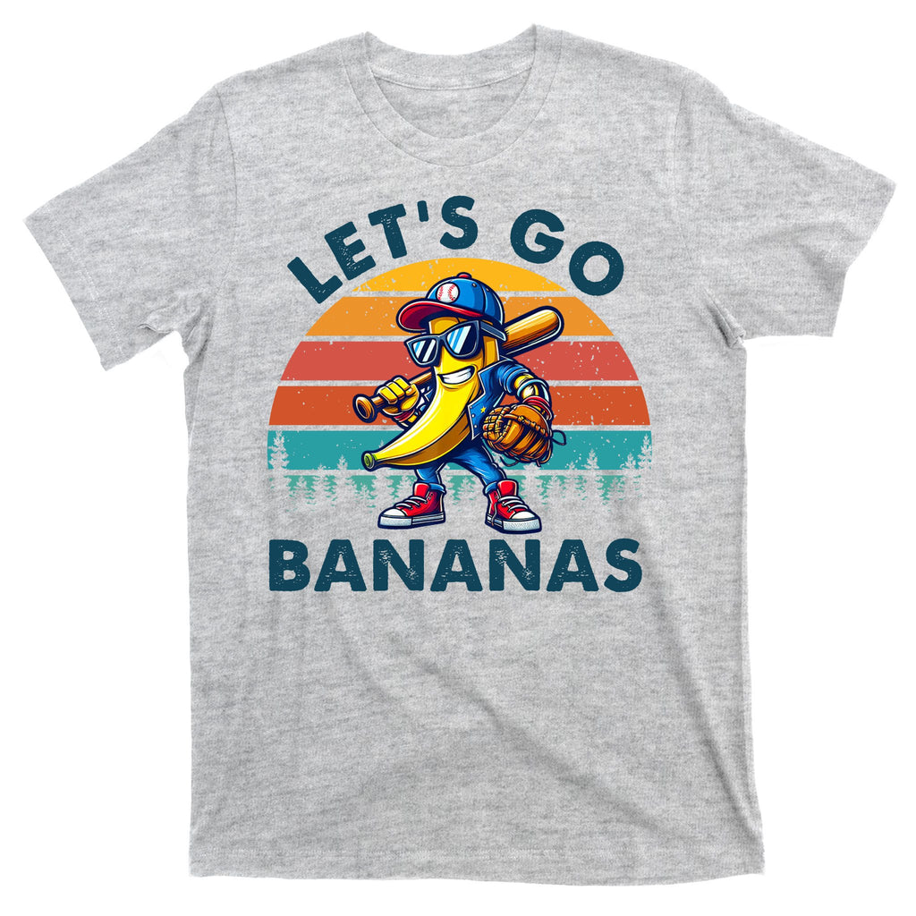 Lets Go Bananas Baseball Player Retro Sunset T-Shirt