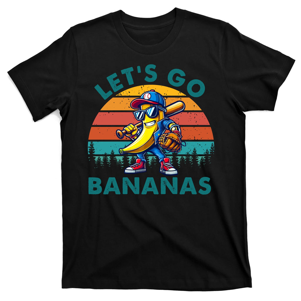 Lets Go Bananas Baseball Player Retro Sunset T-Shirt