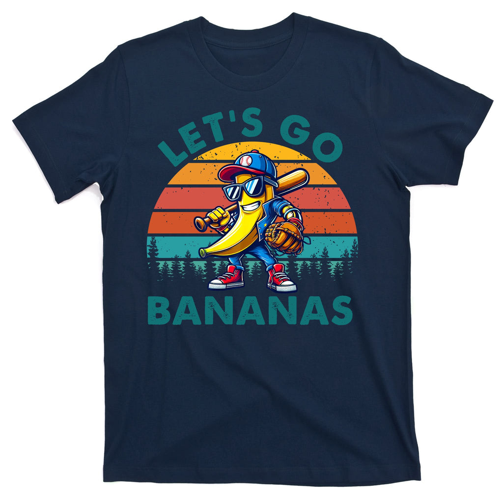 Lets Go Bananas Baseball Player Retro Sunset T-Shirt