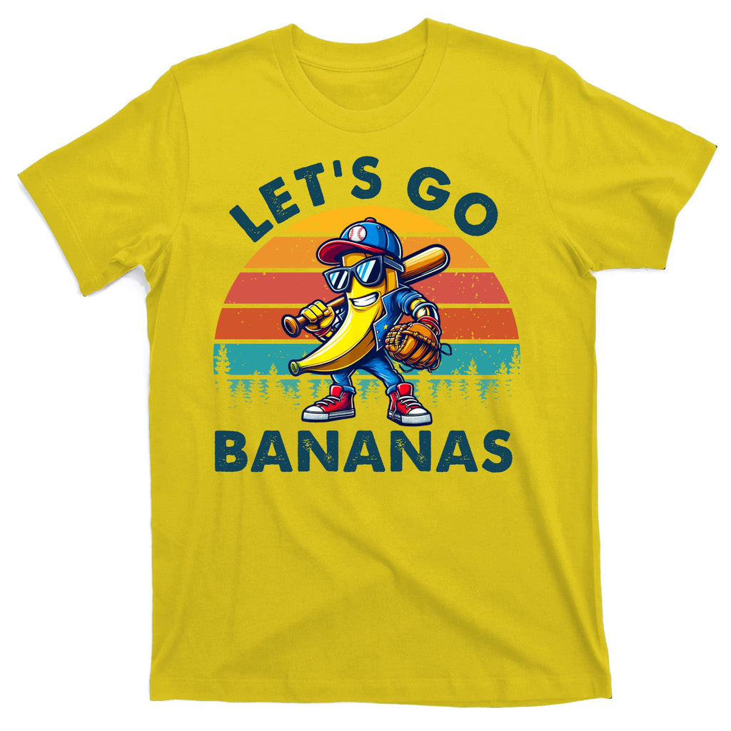 Lets Go Bananas Baseball Player Retro Sunset T-Shirt