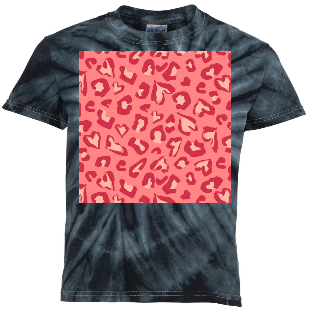 Leopard Heart Pattern Kids Tie-Dye T-Shirt
