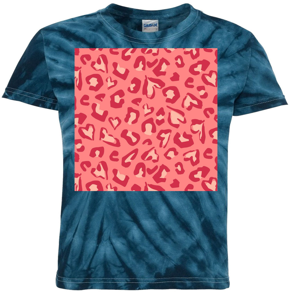 Leopard Heart Pattern Kids Tie-Dye T-Shirt