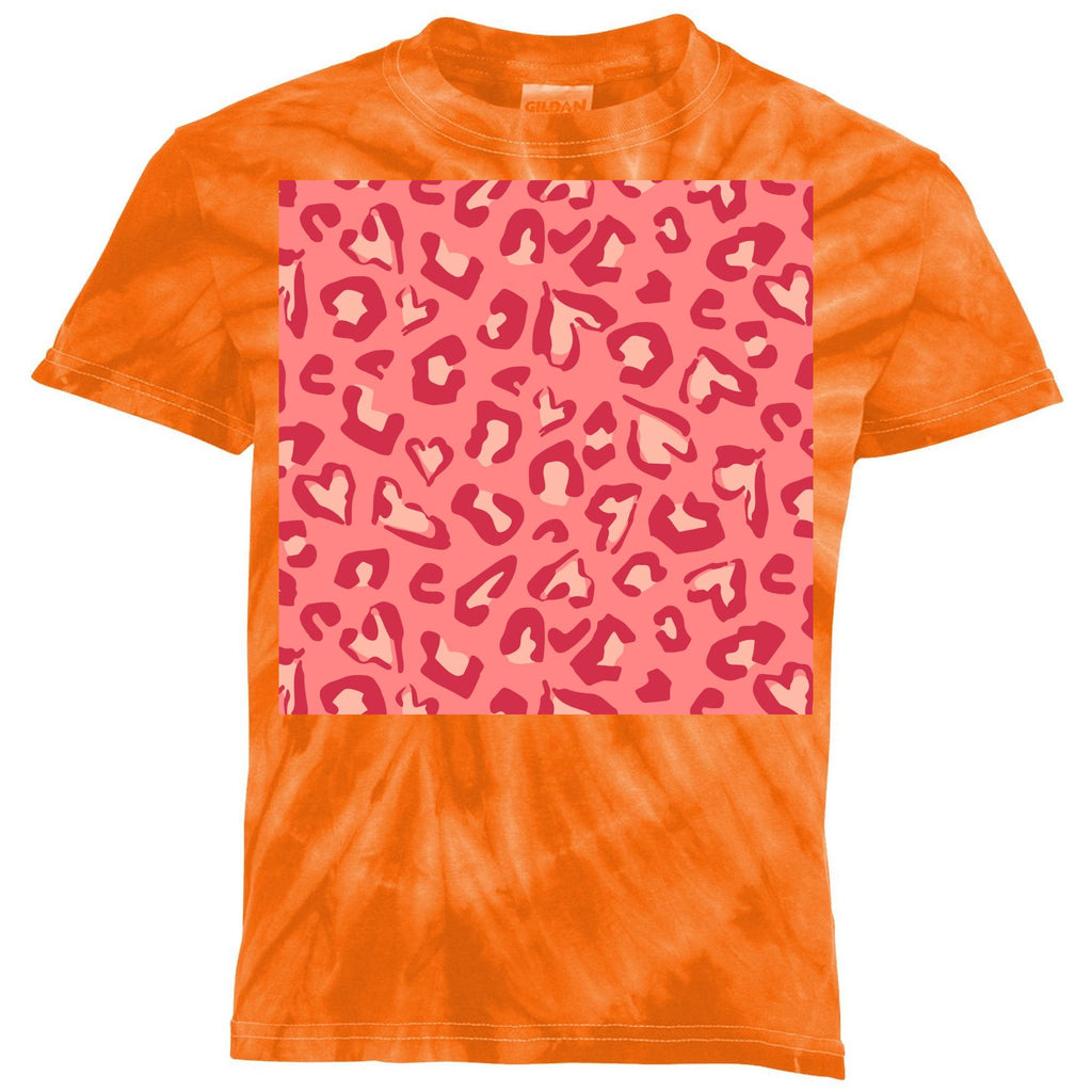 Leopard Heart Pattern Kids Tie-Dye T-Shirt
