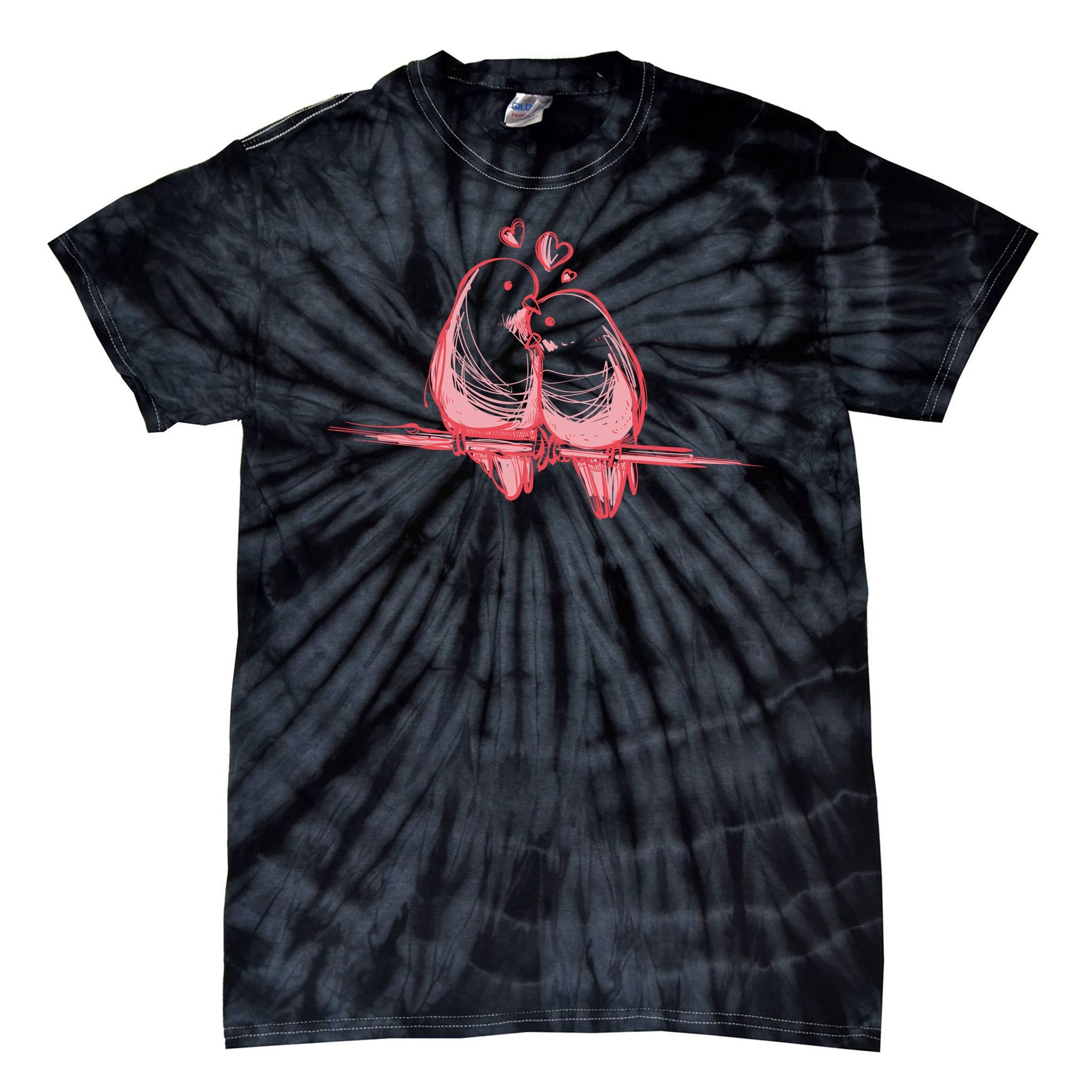 Lovebirds Kissing Tie-Dye T-Shirt