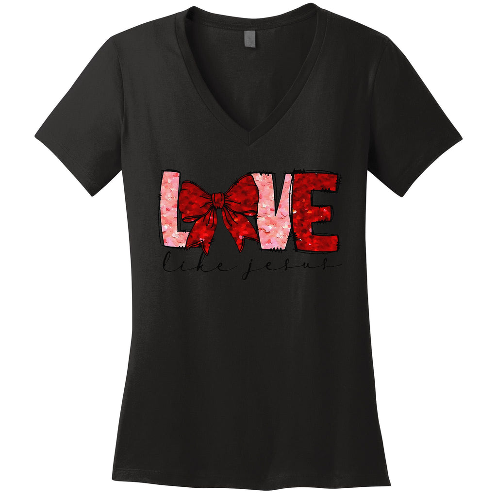 Love Like Jesus Coquette Bow Valentine Women's V-Neck T-Shirt