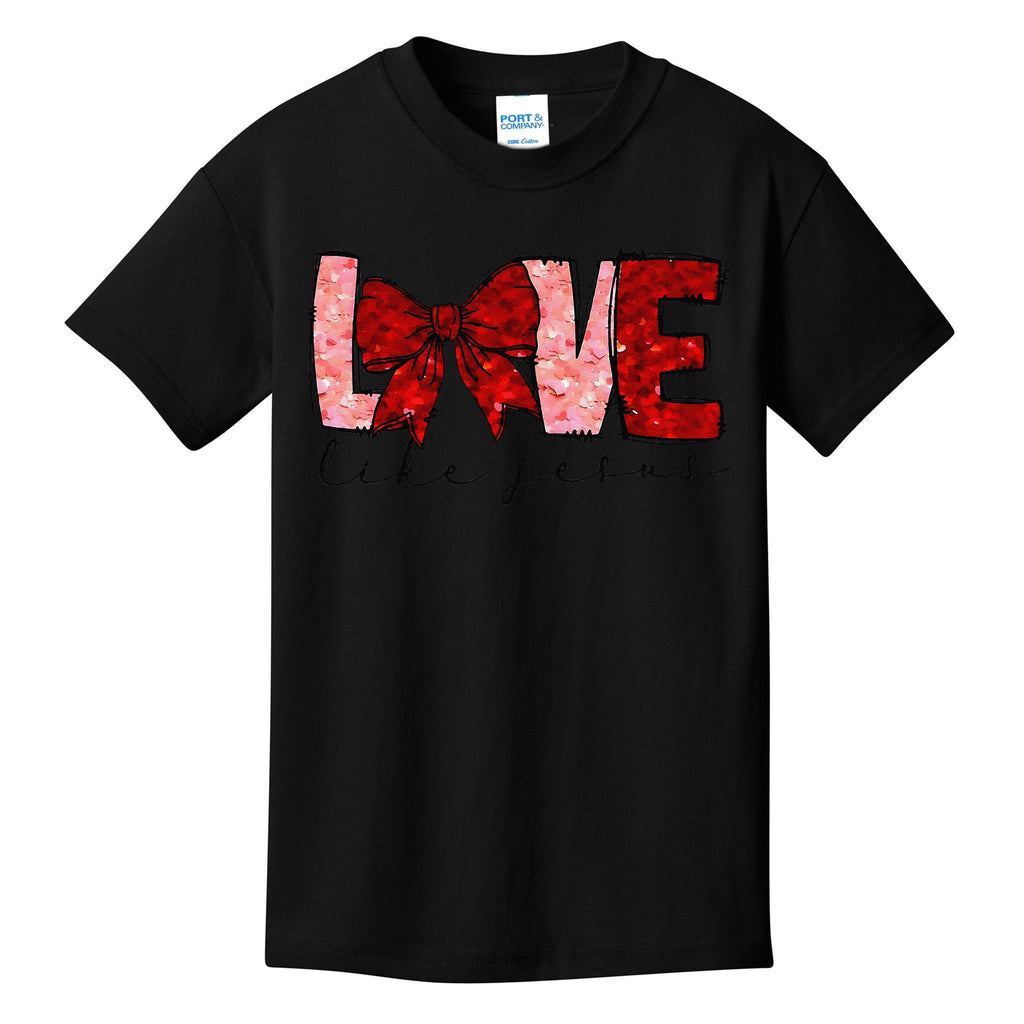 Love Like Jesus Coquette Bow Valentine Kids T-Shirt