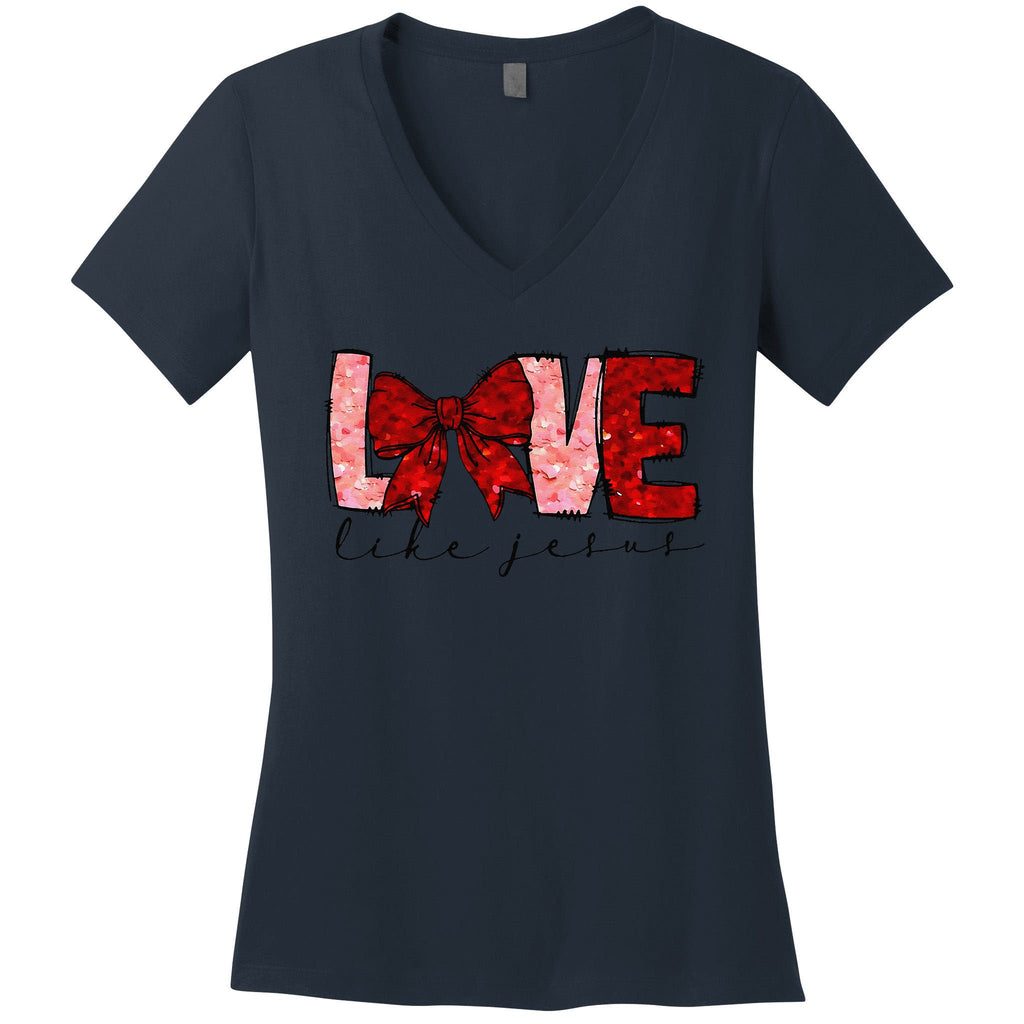 Love Like Jesus Coquette Bow Valentine Women's V-Neck T-Shirt