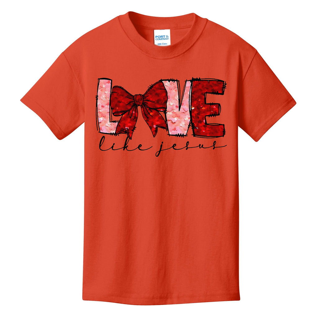 Love Like Jesus Coquette Bow Valentine Kids T-Shirt