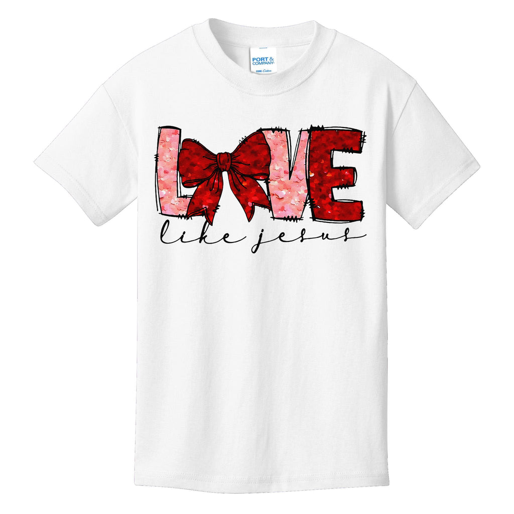 Love Like Jesus Coquette Bow Valentine Kids T-Shirt