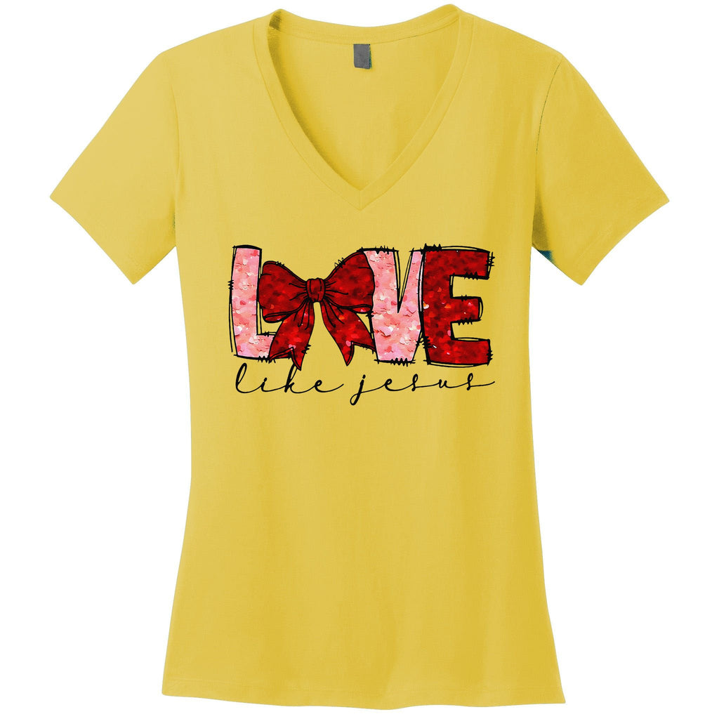 Love Like Jesus Coquette Bow Valentine Women's V-Neck T-Shirt