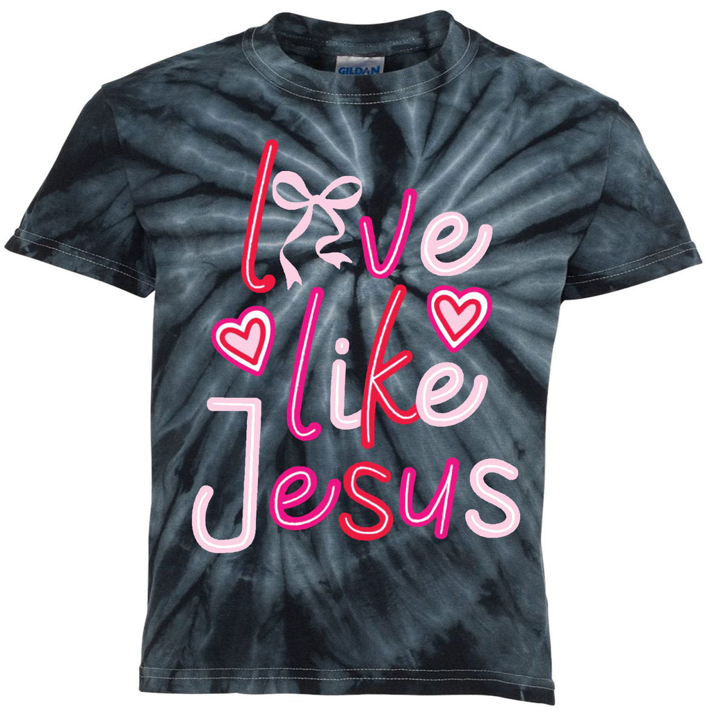 Love Like Jesus Coquette Valentine Kids Tie-Dye T-Shirt