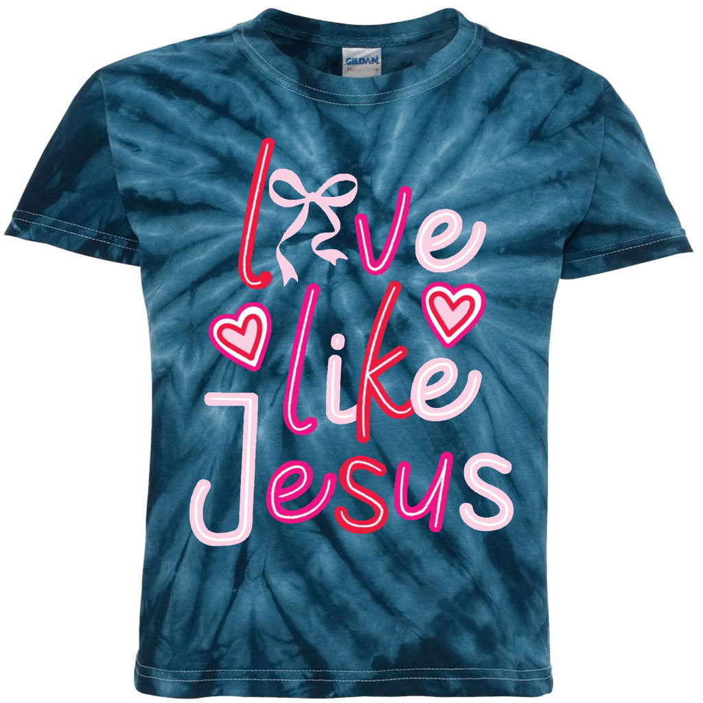 Love Like Jesus Coquette Valentine Kids Tie-Dye T-Shirt