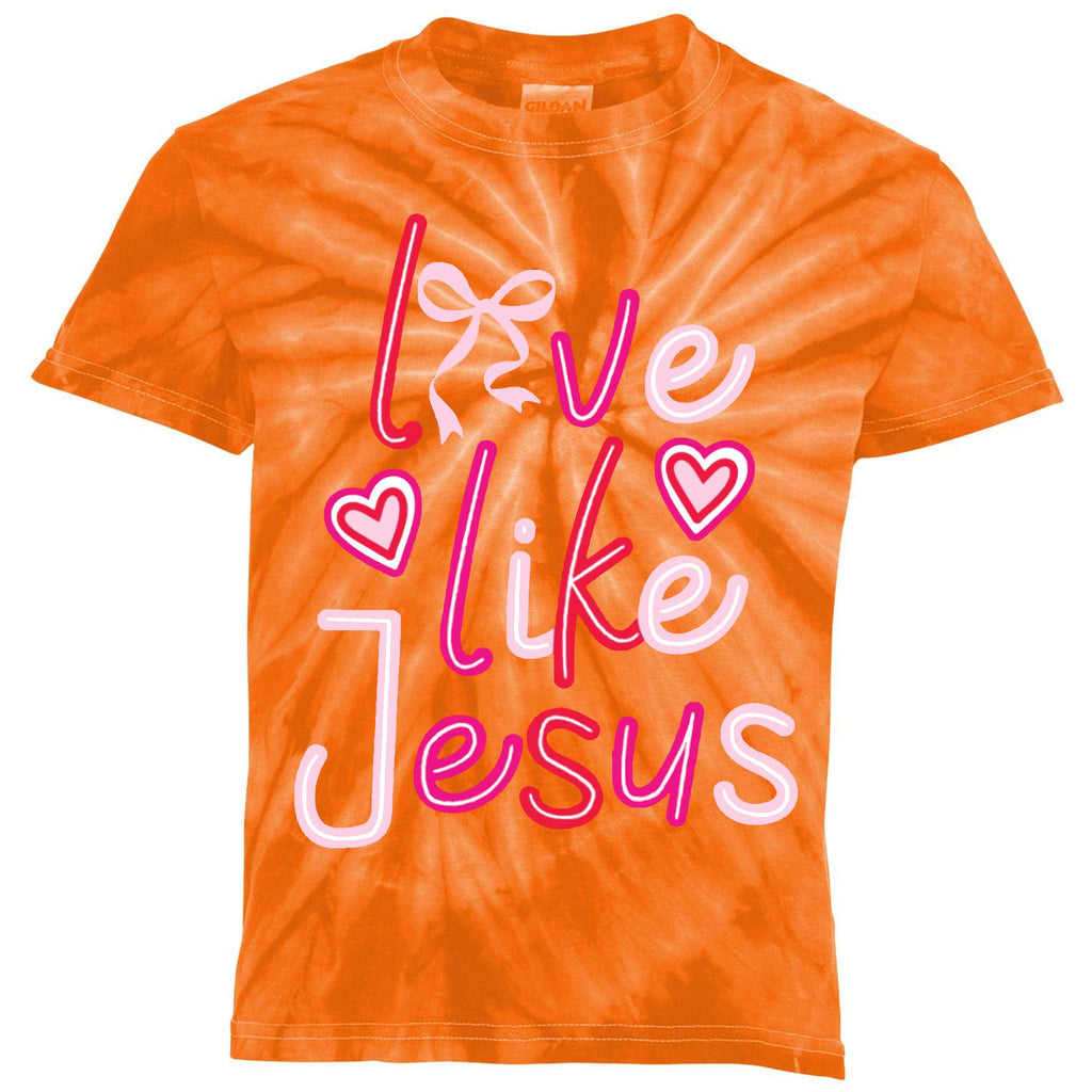 Love Like Jesus Coquette Valentine Kids Tie-Dye T-Shirt