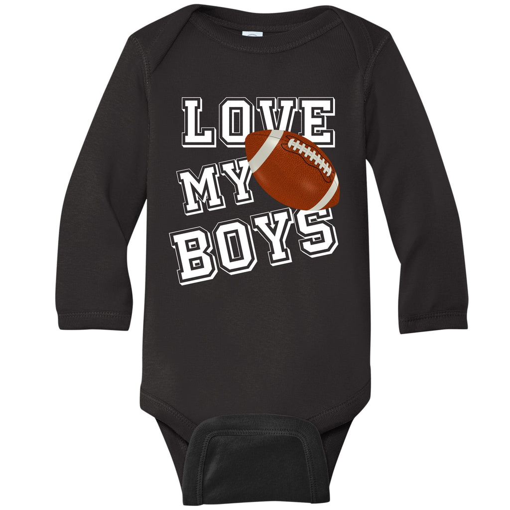 Love My Boys Cute Football Baby Long Sleeve Bodysuit
