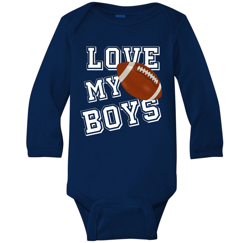 Love My Boys Cute Football Baby Long Sleeve Bodysuit
