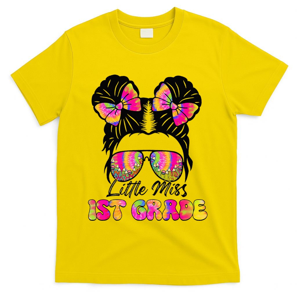 Little Miss First 1st Grade Messy Bun Back To School T-Shirt