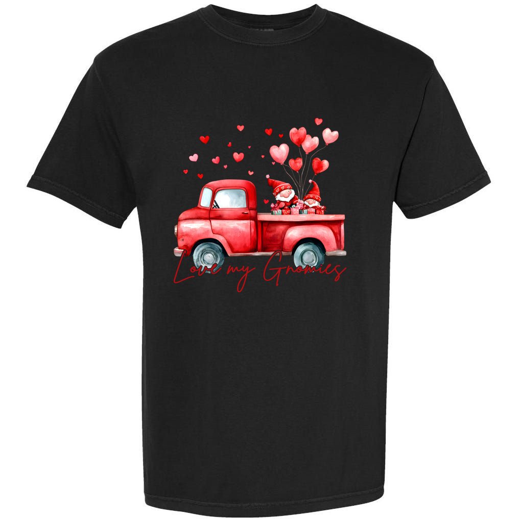 Love My Gnomes ValentineS Day Red Truck Garment-Dyed Heavyweight T-Shirt