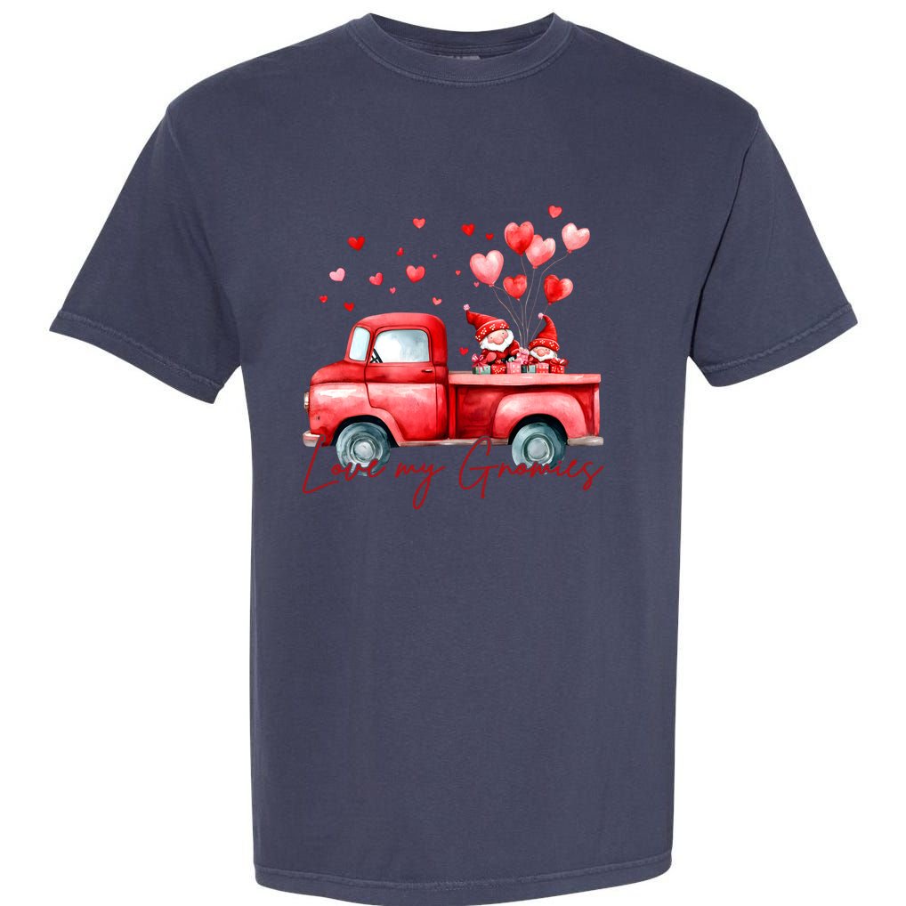 Love My Gnomes ValentineS Day Red Truck Garment-Dyed Heavyweight T-Shirt