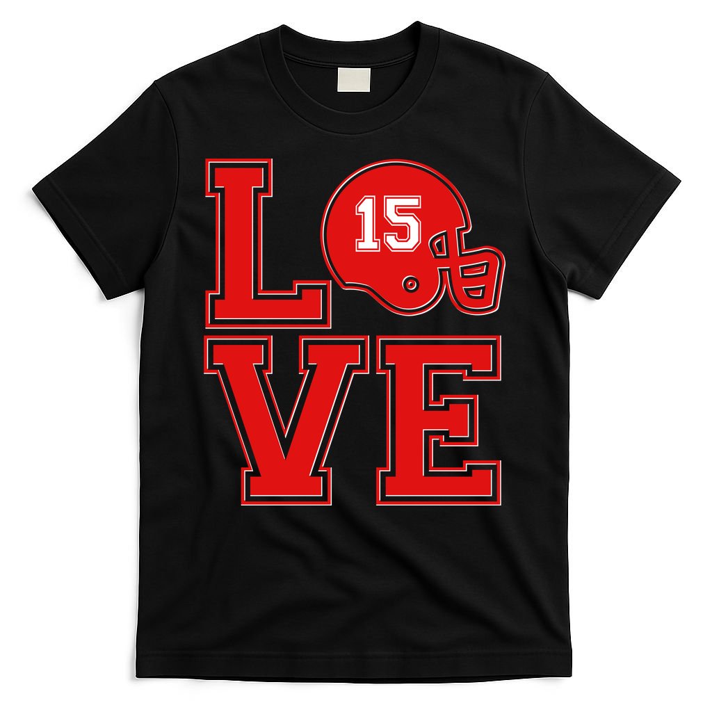 Love Kansas City KC Football No15 Mahomes Fan T-Shirt