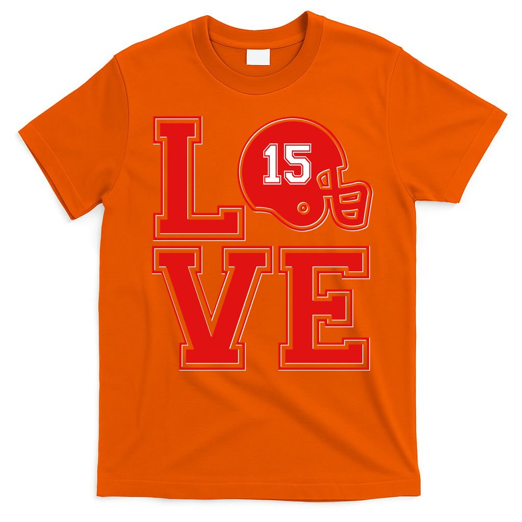 Love Kansas City KC Football No15 Mahomes Fan T-Shirt