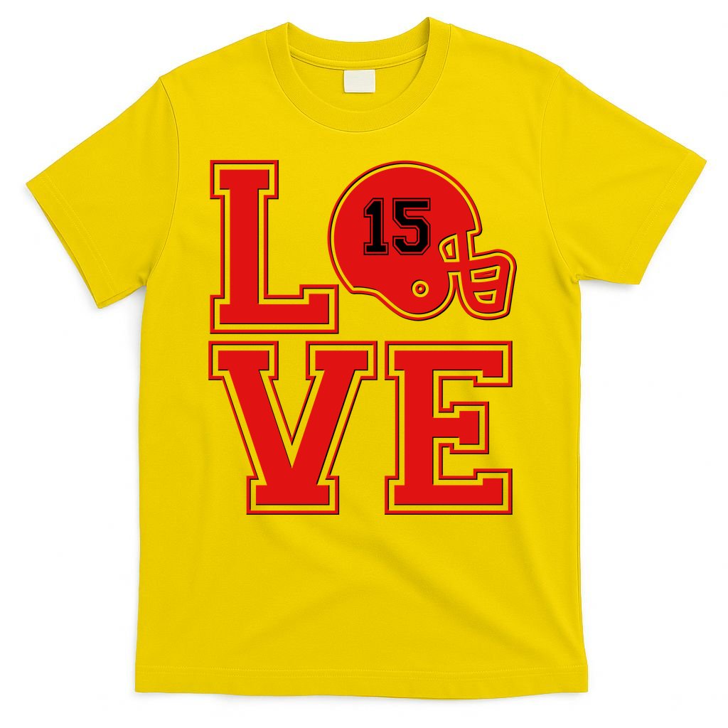 Love Kansas City KC Football No15 Mahomes Fan T-Shirt
