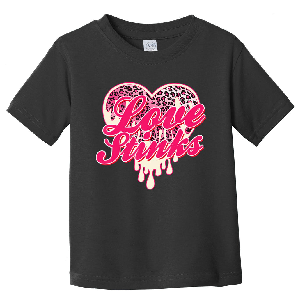 Leopard Pink Heart Love Stink Funny Anti Valentine Toddler T-Shirt
