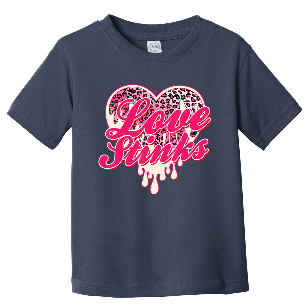 Leopard Pink Heart Love Stink Funny Anti Valentine Toddler T-Shirt