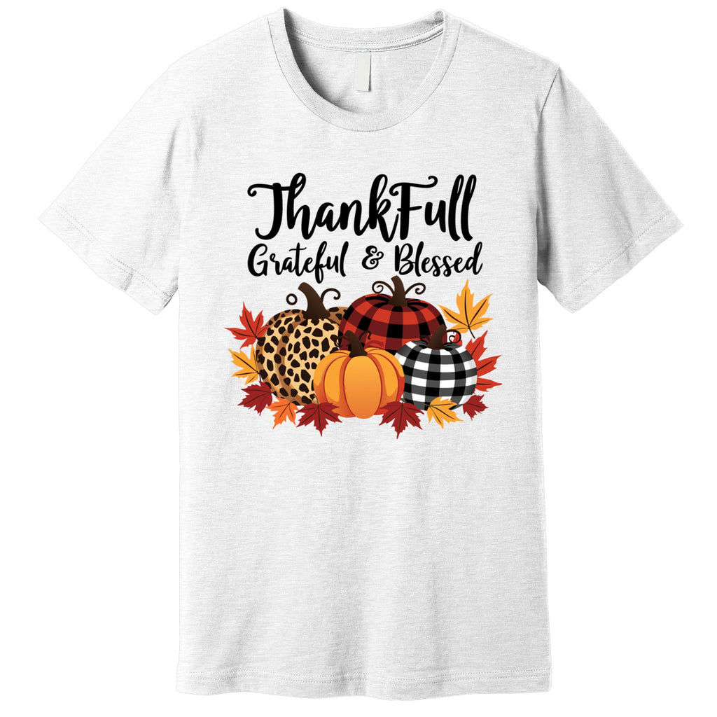 Leopard Plaid Pumpkin Thanksgiving Thankful Grateful Blessed Cool Gift Premium T-Shirt