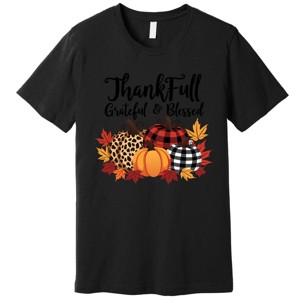 Leopard Plaid Pumpkin Thanksgiving Thankful Grateful Blessed Cool Gift Premium T-Shirt