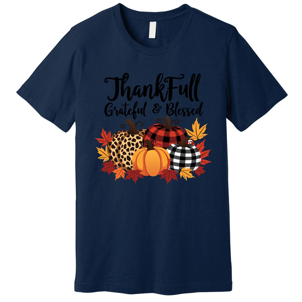 Leopard Plaid Pumpkin Thanksgiving Thankful Grateful Blessed Cool Gift Premium T-Shirt