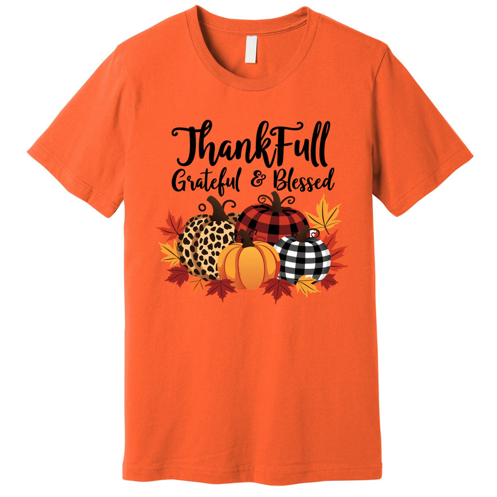 Leopard Plaid Pumpkin Thanksgiving Thankful Grateful Blessed Cool Gift Premium T-Shirt