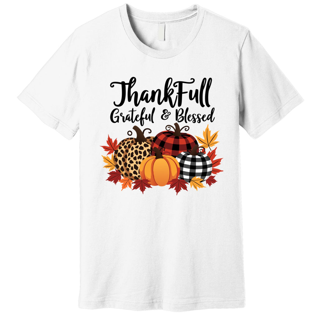 Leopard Plaid Pumpkin Thanksgiving Thankful Grateful Blessed Cool Gift Premium T-Shirt