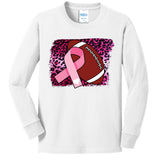 Leopard Pink Ribbon Breast Cancer Football Kids Long Sleeve Shirt