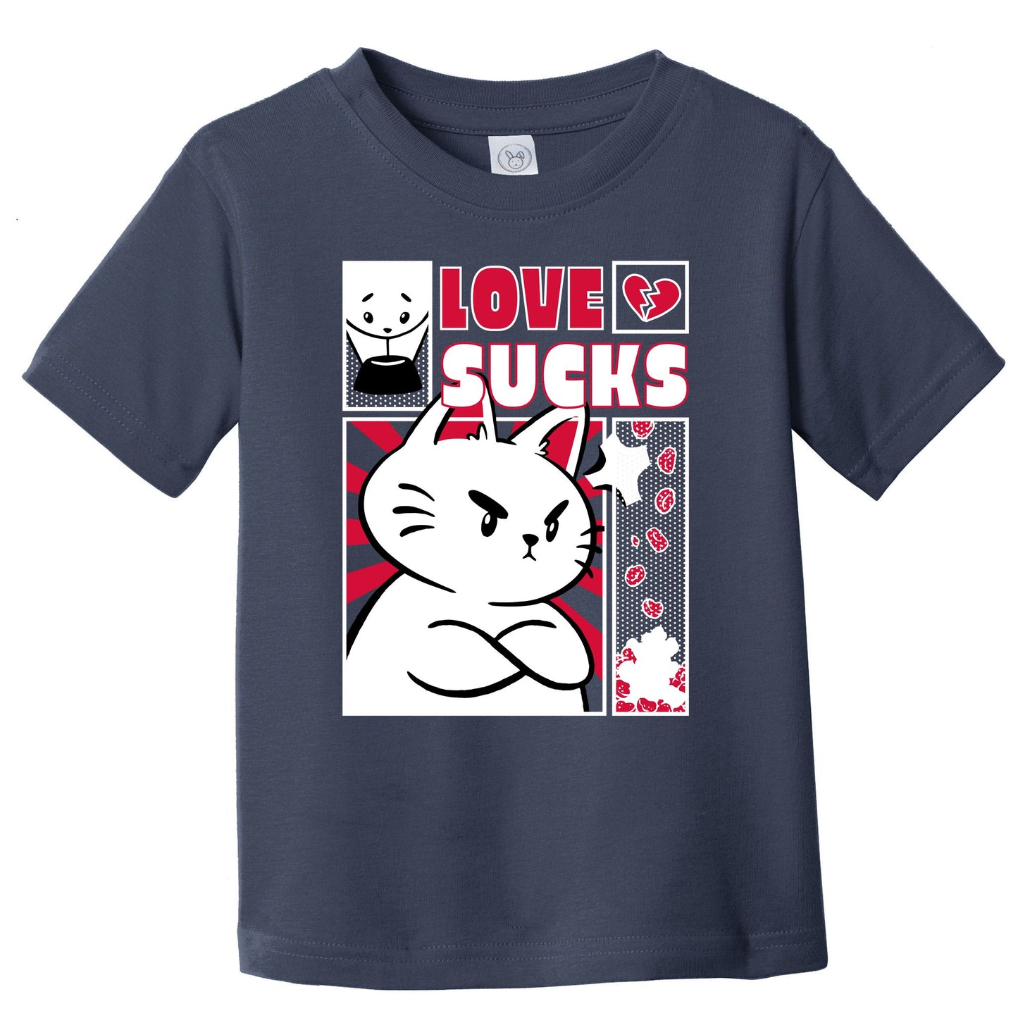 Love Sucks Funny Valentine's Day Angry Cat Meow Toddler T-Shirt