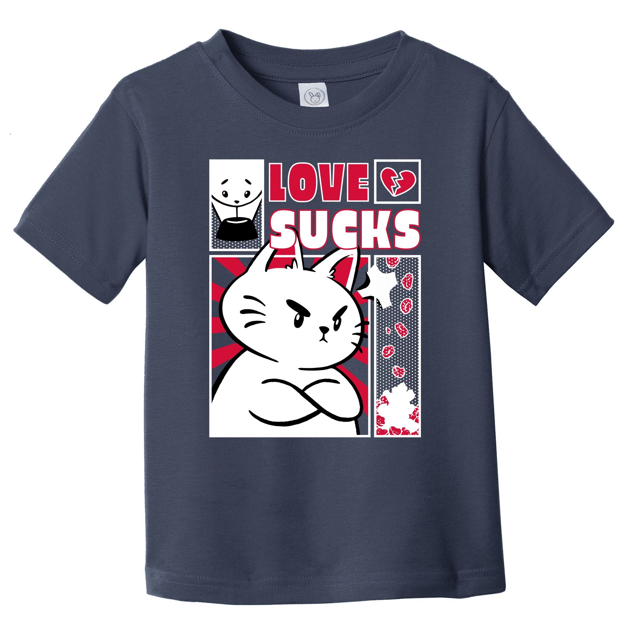 Love Sucks Funny Valentine's Day Angry Cat Meow Toddler T-Shirt
