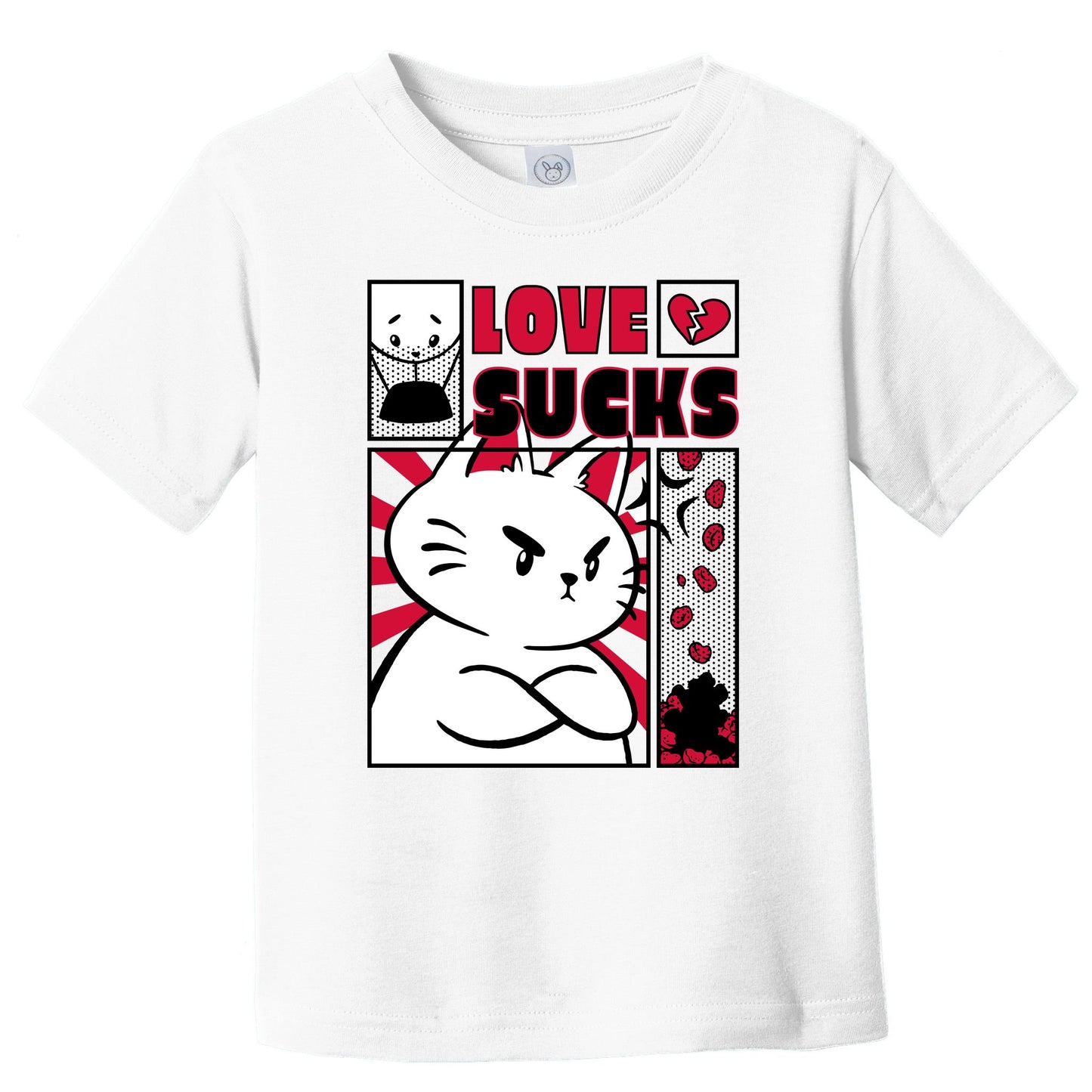 Love Sucks Funny Valentine's Day Angry Cat Meow Toddler T-Shirt