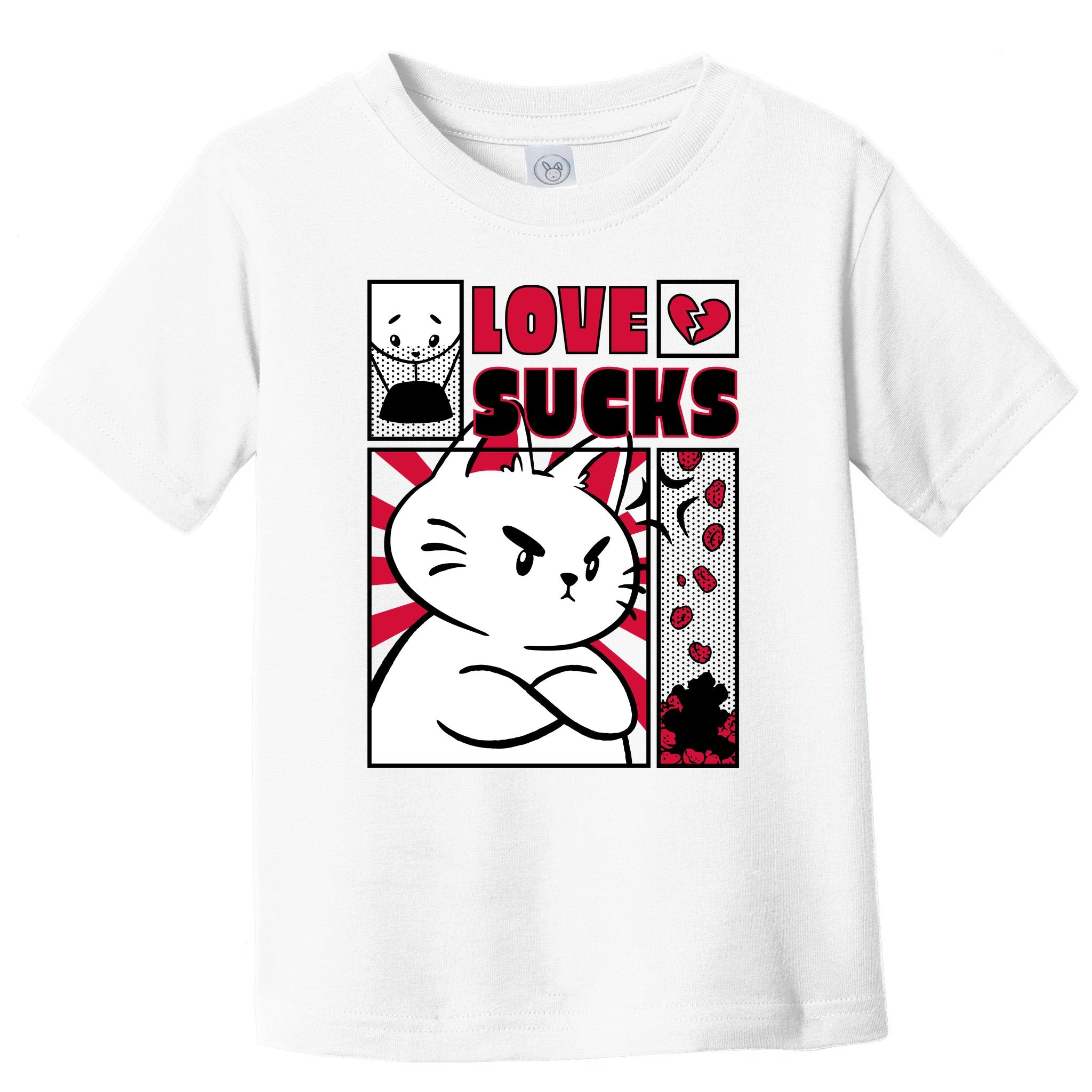 Love Sucks Funny Valentine's Day Angry Cat Meow Toddler T-Shirt