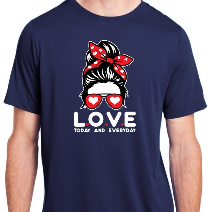 Love Today And Everyday Cute Valentine Hair Bun Adult ChromaSoft Performance T-Shirt