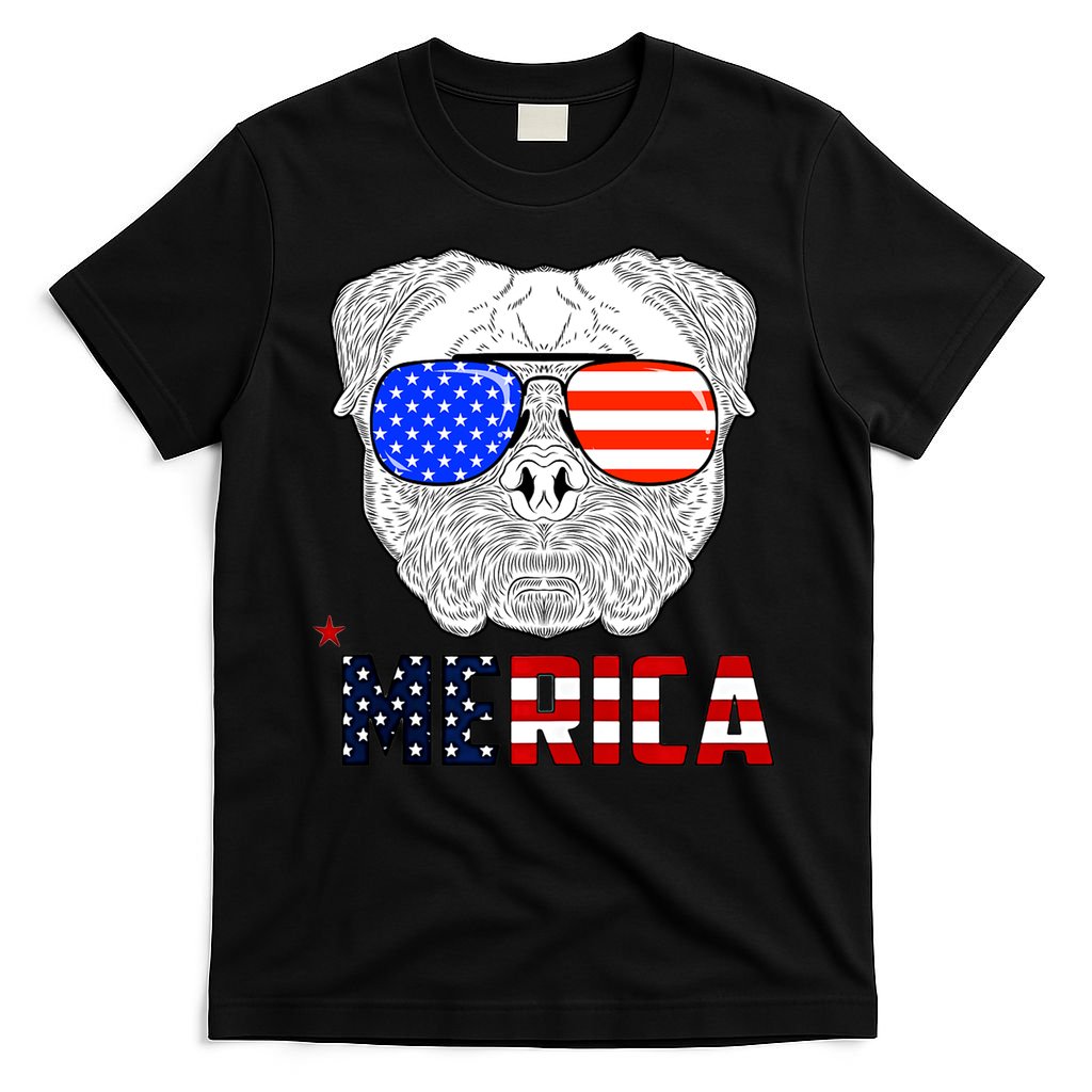 Merica 4th Of July Cool Bulldog Funny T-Shirt