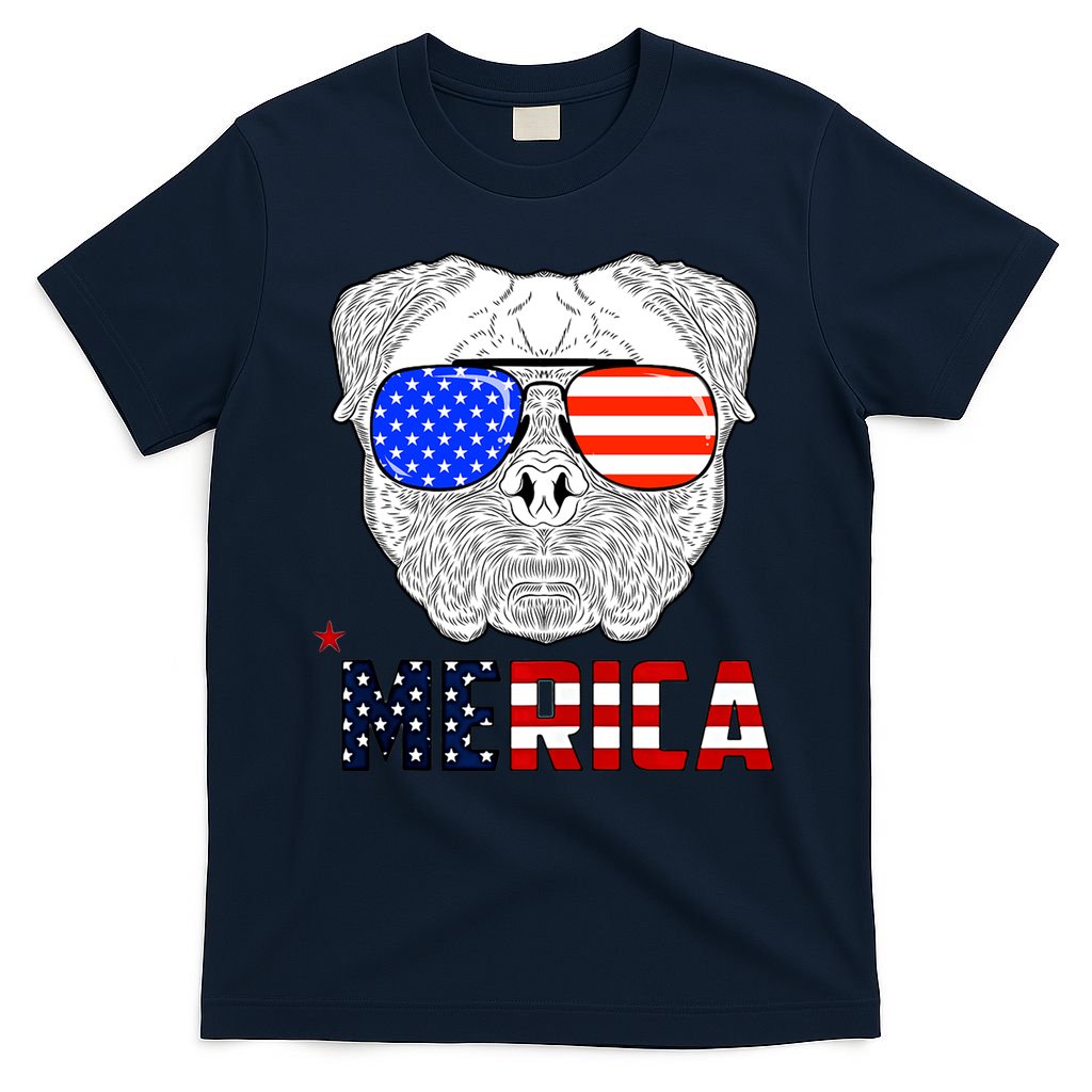 Merica 4th Of July Cool Bulldog Funny T-Shirt