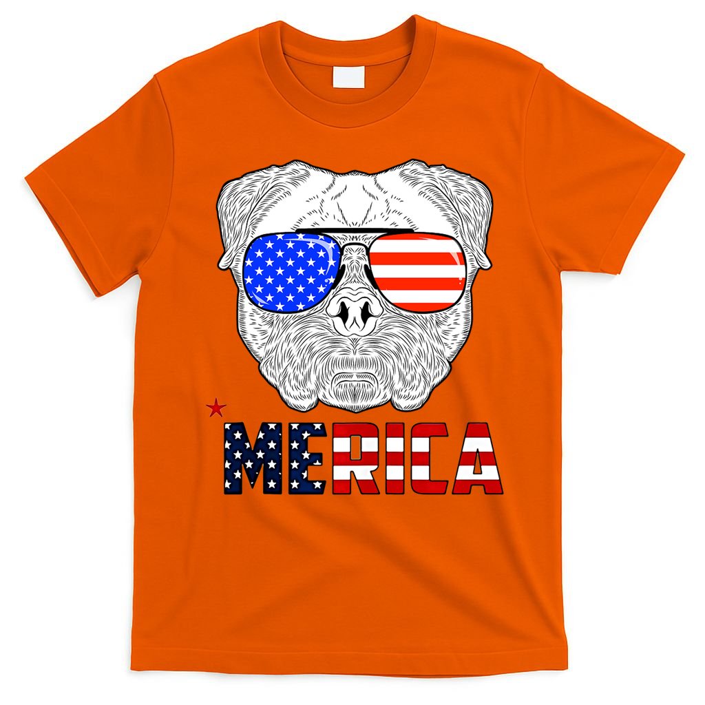 Merica 4th Of July Cool Bulldog Funny T-Shirt