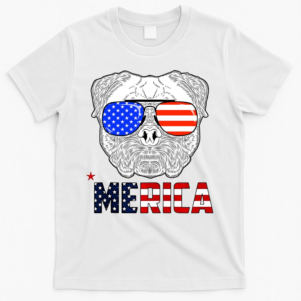 Merica 4th Of July Cool Bulldog Funny T-Shirt