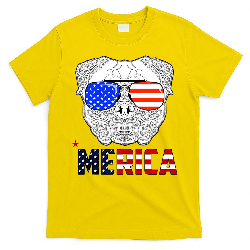 Merica 4th Of July Cool Bulldog Funny T-Shirt