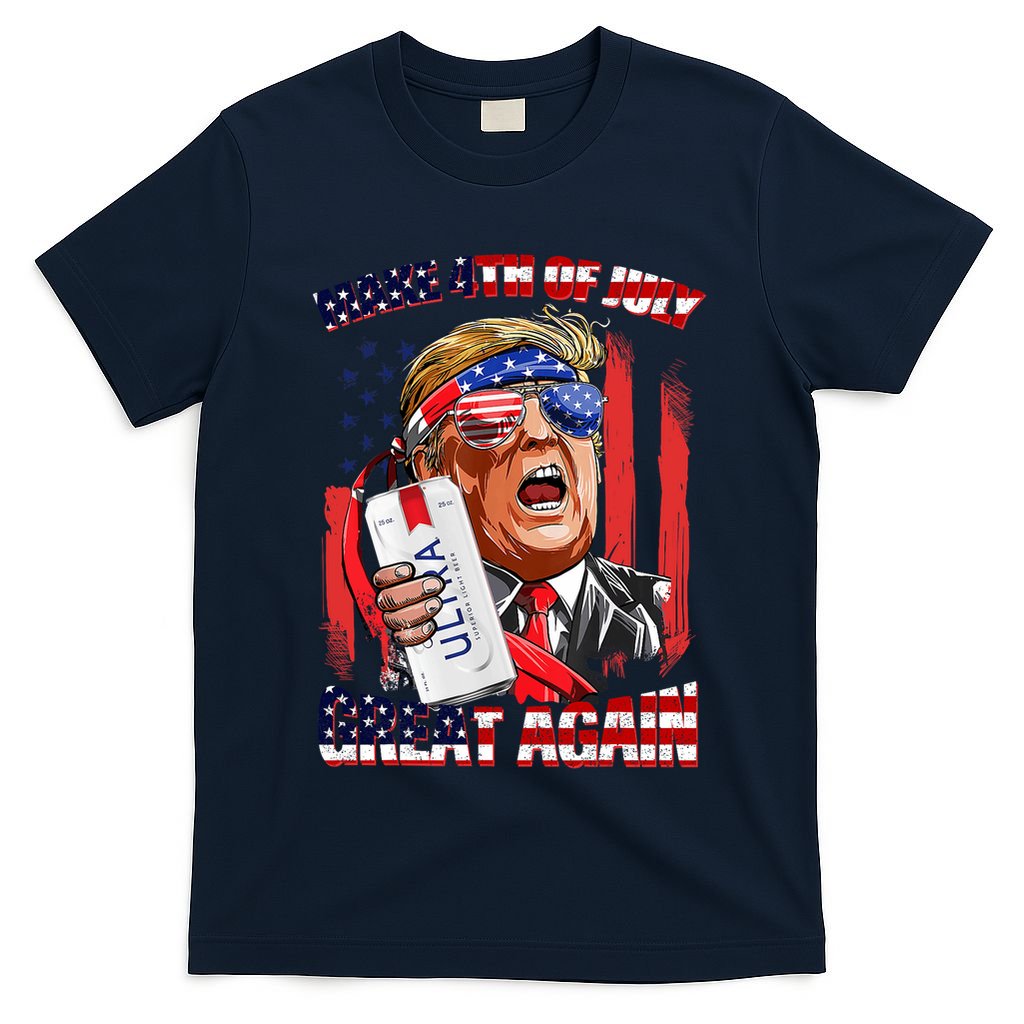 Make 4th Of July Great Again Funny Trump Drinking Beer T-Shirt